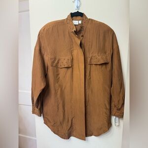 NWT Vintage! Size M / 100% Silk / Studded Caramel Shirt or LightJacket / 80s 90s
